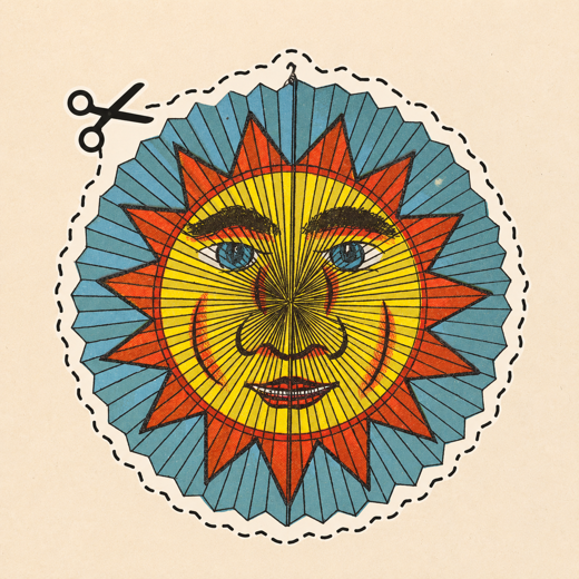 Collage Clip logo — a vintage sun with scissors